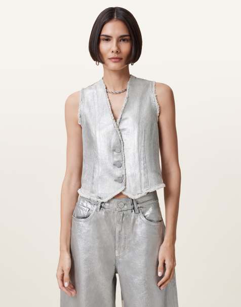 AllSaints – Andrea – Weste in Metallic-Silber - view 1