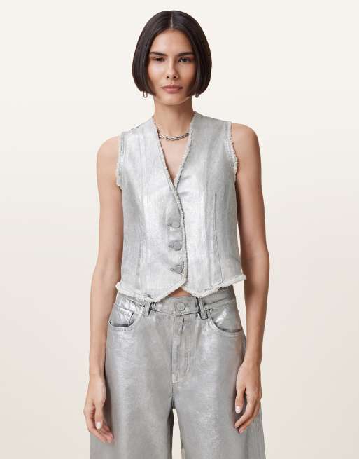 AllSaints – Andrea – Weste in Metallic-Silber