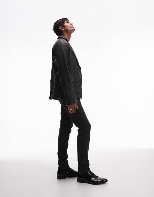 AllSaints Andrius leather blazer in black | ASOS