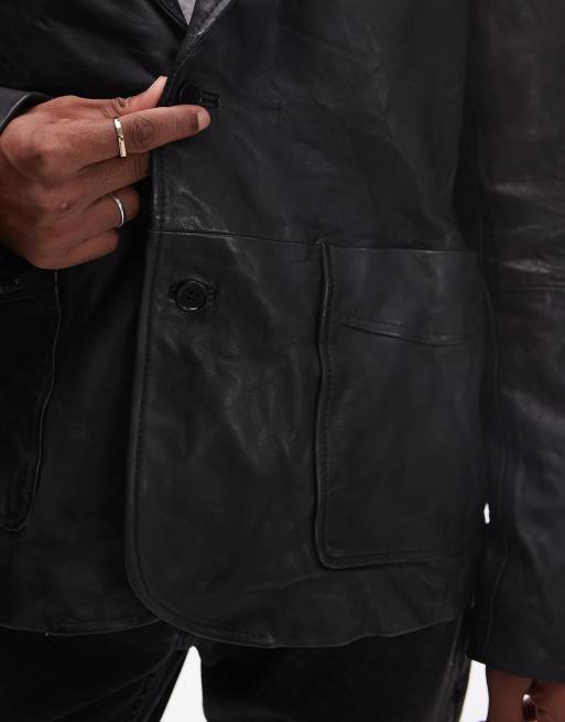 AllSaints Andrius leather blazer in black | ASOS