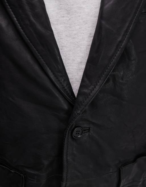 AllSaints Andrius leather blazer in black | ASOS