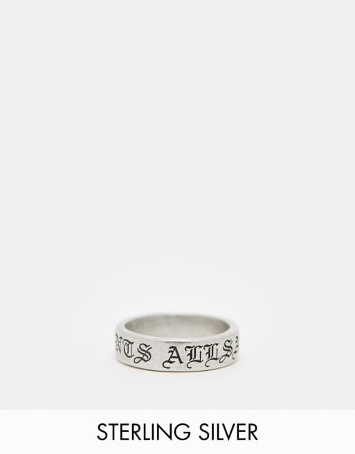 AllSaints - Anello a fascia in argento sterling con logo gotico