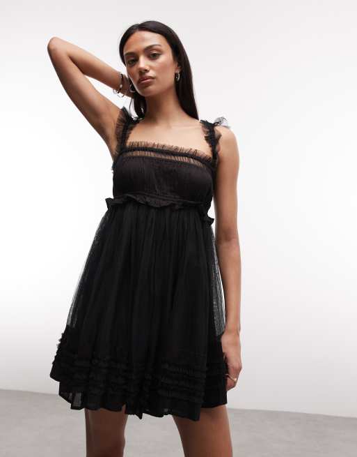 AllSaints – Angela – Ärmelloses, kurzes Babydoll-Kleid in Schwarz mit Raffung, 2 von 4