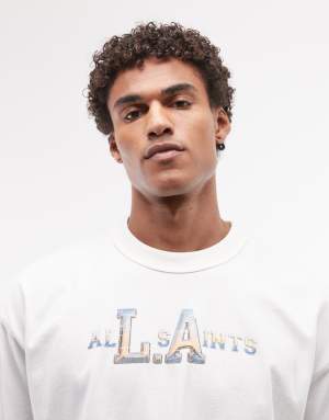 AllSaints Angelino short sleeve graphic logo t-shirt in white