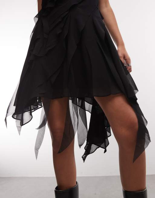 AllSaints Angie Midikleid mit asymmetrischer Rüsche in Schwarz, 3 von 4