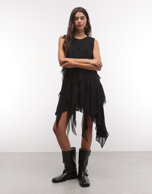 AllSaints Angie volangklänning med asymmetrisk midi-längd i svart, 2 av 4