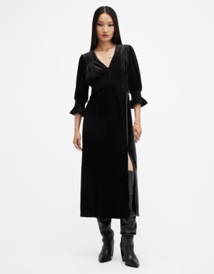 AllSaints - Ani - Samtkleid in Schwarz