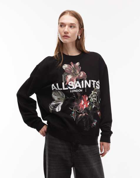 Allsaints ania etta floral graphic sweatshirt in black - view 1