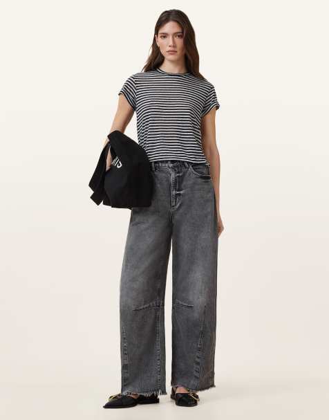 AllSaints – Anna – Gestreiftes T-Shirt in Kreideweiß/Tintenblau - view 1