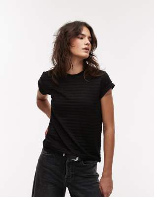 AllSaints - Anna - Gestreiftes T-Shirt in Schwarz