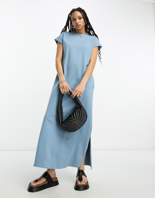 AllSaints Anna maxi t shirt dress in blue ASOS