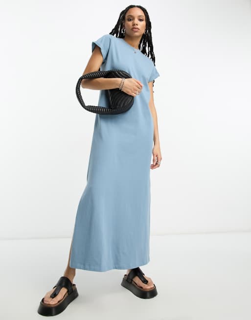 AllSaints Anna maxi t-shirt dress in blue | ASOS