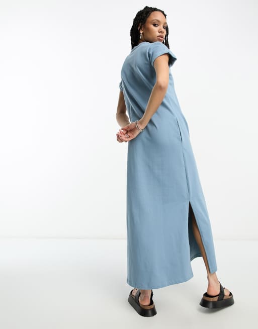 AllSaints Anna maxi t shirt dress in blue ASOS