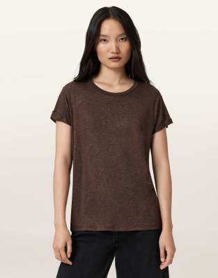 AllSaints - Anna - Schimmerndes T-Shirt in Schildkrötenbraun-Brown