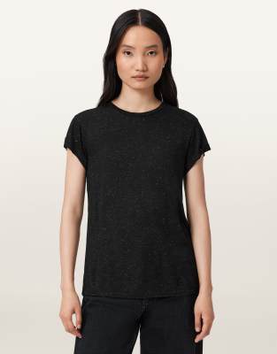AllSaints - Anna - Schimmerndes T-Shirt in Schwarz