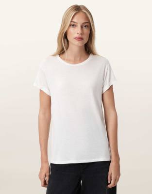 AllSaints - Anna - Schimmerndes T-Shirt in Steinweiß