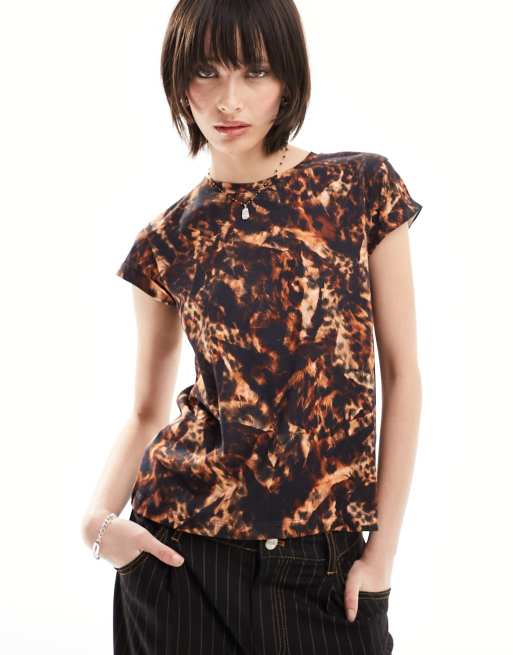 AllSaints – Anna Spark – Brązowy wzorzysty T-shirt