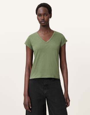 AllSaints - Anna - T-Shirt in Grasgrün mit V-Ausschnitt