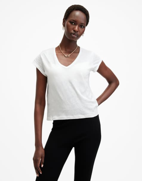 AllSaints – Anna – T-Shirt in Weiß mit V-Ausschnitt - view 1