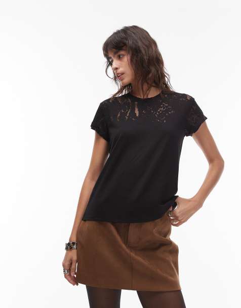 AllSaints - Anna - T-shirt nera con dettaglio effetto pitonato - view 1