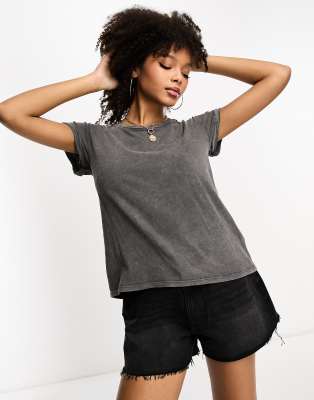 Allsaints Anna T-shirt In Acid Wash Black In Black