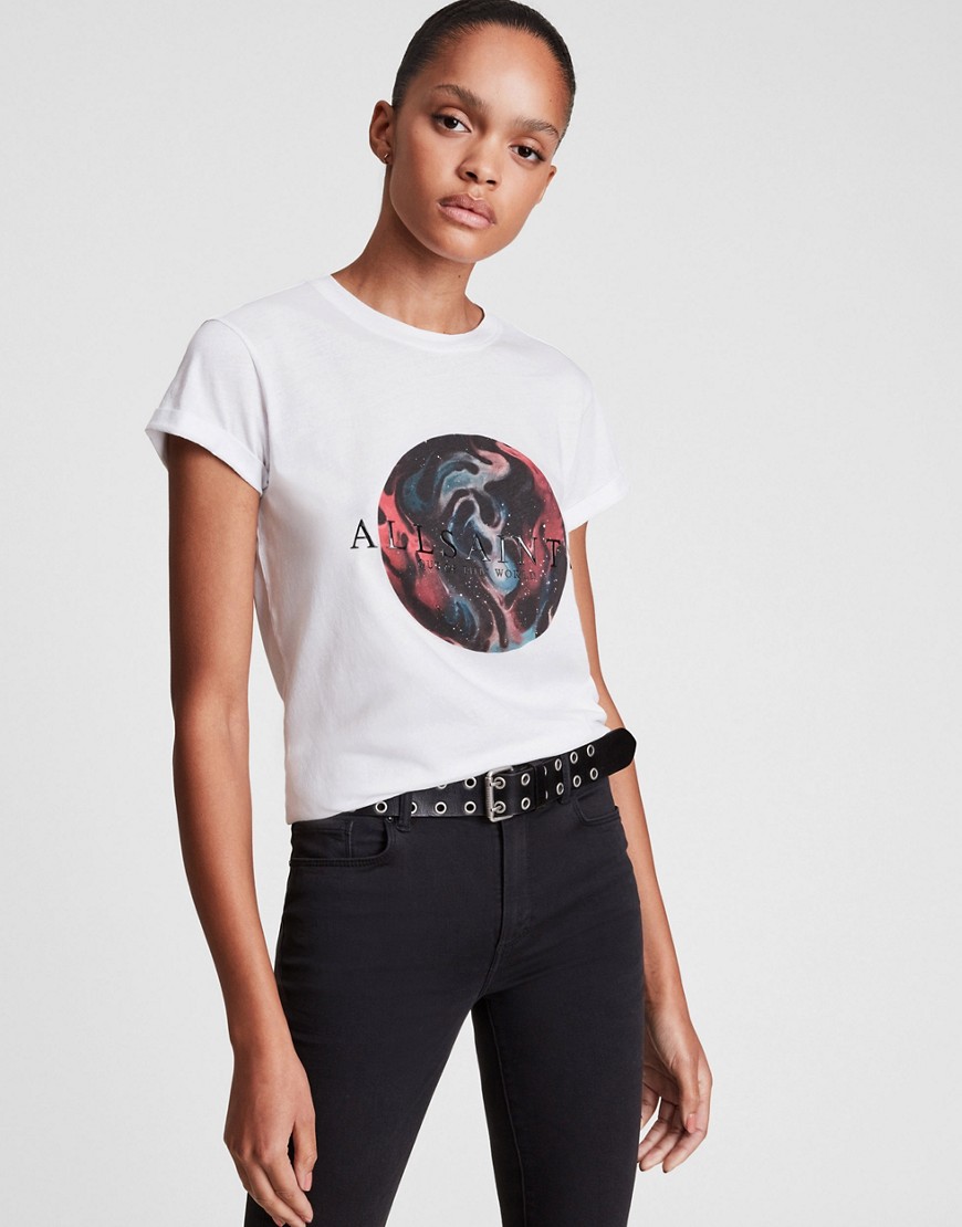 AllSaints Anna tee with logo print in white