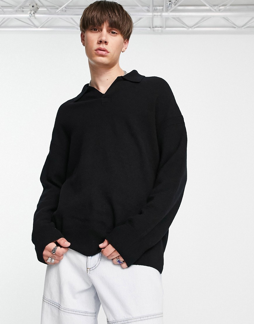 AllSaints Anson knitted polo style jumper in black