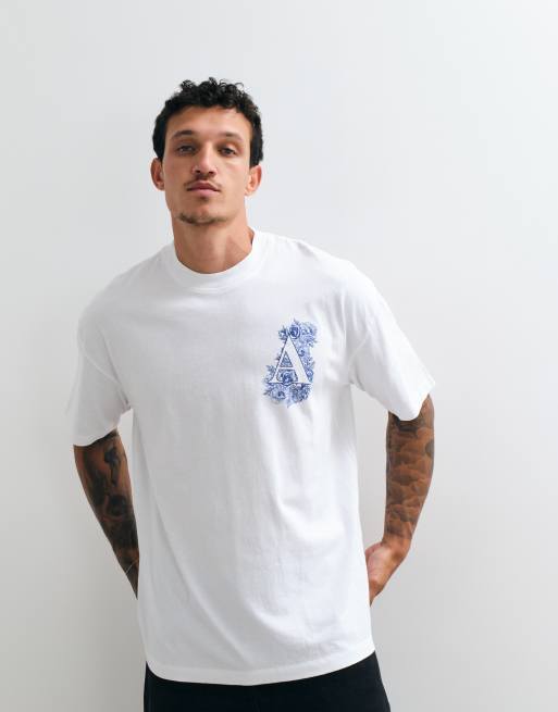 AllSaints Anthos short sleeve graphic logo t-shirt with back print in white, 4 of 5