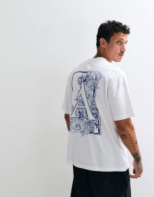 AllSaints Anthos short sleeve graphic logo t-shirt with back print in white, 5 of 5