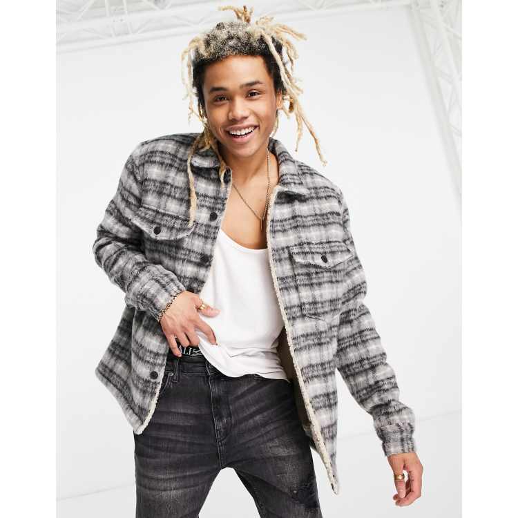 Blue and black plaid jacket sales