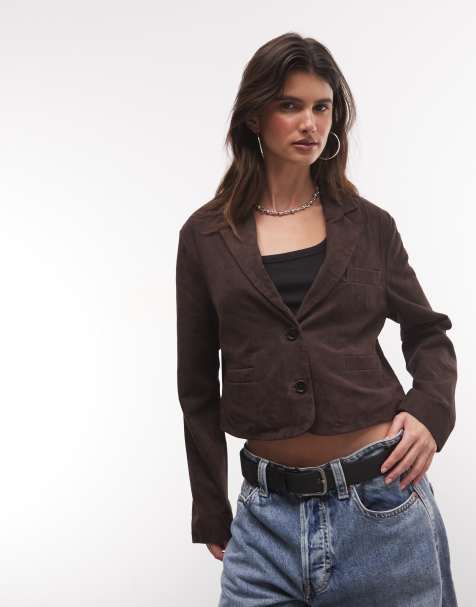 AllSaints Apton co-ord suede leather cropped blazer in brown - view 1