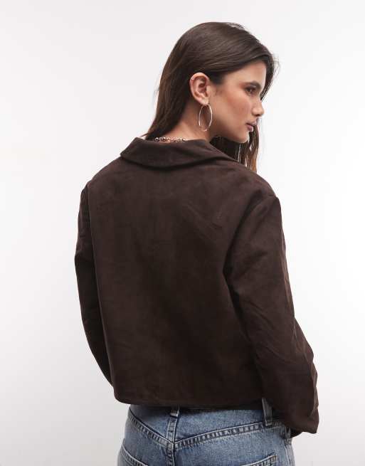 AllSaints Apton co-ord suede leather cropped blazer in brown, 4 of 4