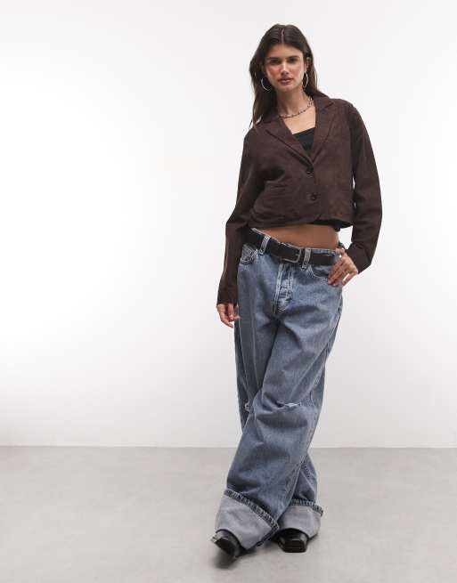 AllSaints Apton suede leather cropped blazer in brown - part of a set, 2 of 4