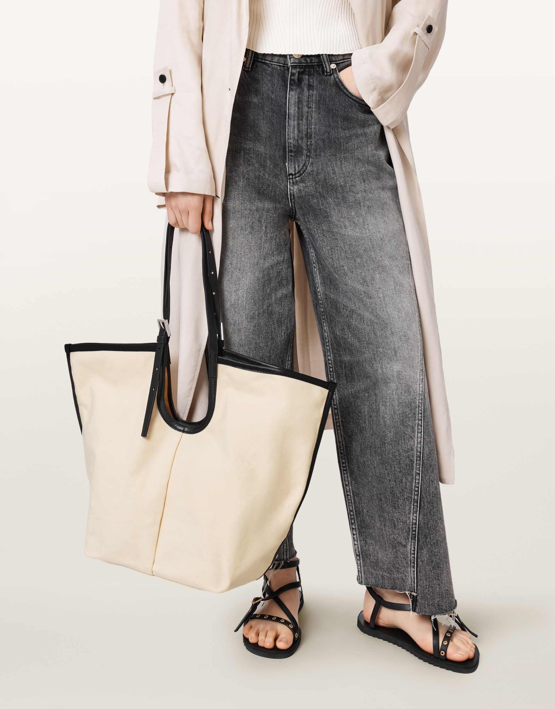 allsaints ara canvas tote bag in off white