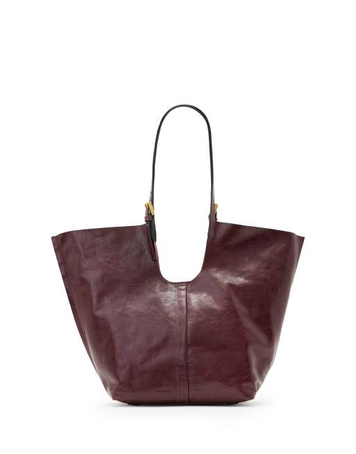 AllSaints – Ara E/W – Glänzende Tragetasche in Dunkelrot