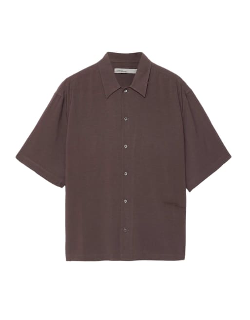 AllSaints Archer Kurzarmhemd in tiefem Mauve-Lila, 2 von 6