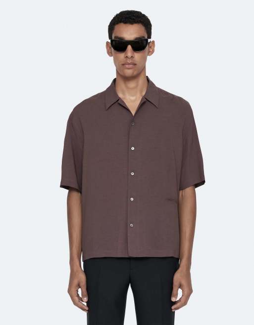 AllSaints Archer Kurzarmhemd in tiefem Mauve-Lila, 4 von 6