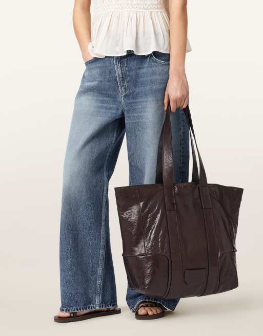 AllSaints Ares Gain leather tote bag in burgundy, 2 of 4