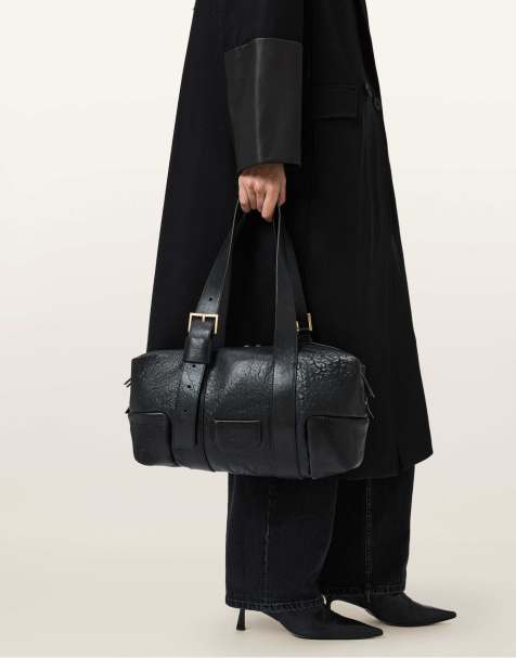 AllSaints – Ares – Genarbte Schultertasche in Schwarz - view 1