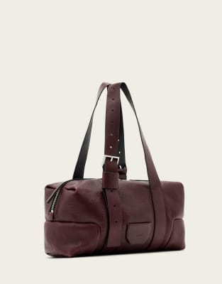 AllSaints - Ares - Schultertasche in Weinrot mit genarbter Schulter