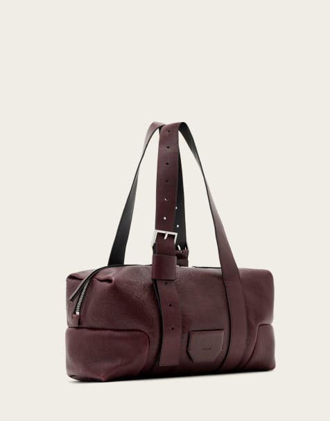 AllSaints – Ares – Schultertasche in Weinrot mit genarbter Schulter - view 1