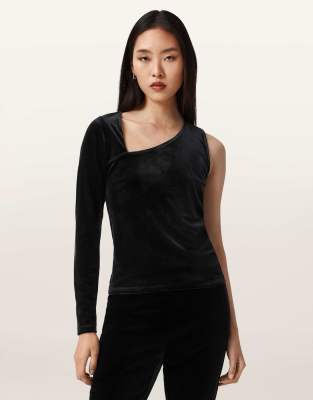 AllSaints - Ari - Oberteil aus Samt in Schwarz