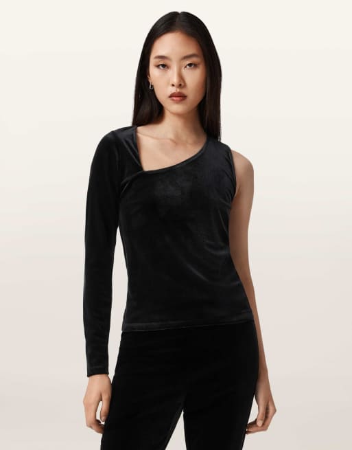 AllSaints – Ari – Oberteil aus Samt in Schwarz