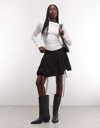 AllSaints Aria gathered ruffle check mini skirt in black