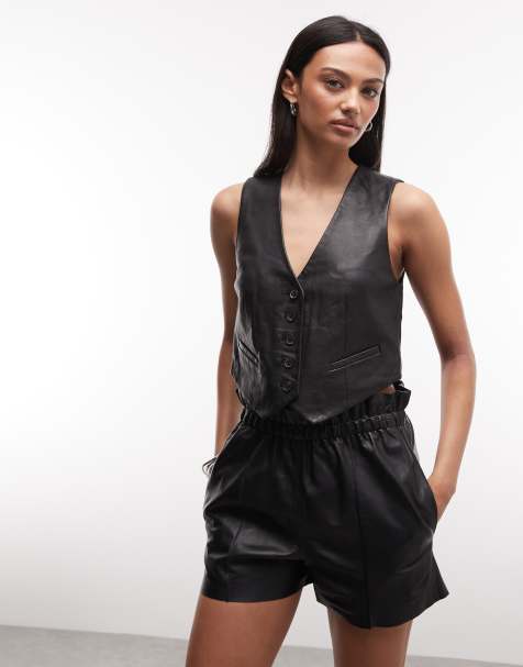 AllSaints Arla Lea co-ord lambs leather waistcoat in black - view 1