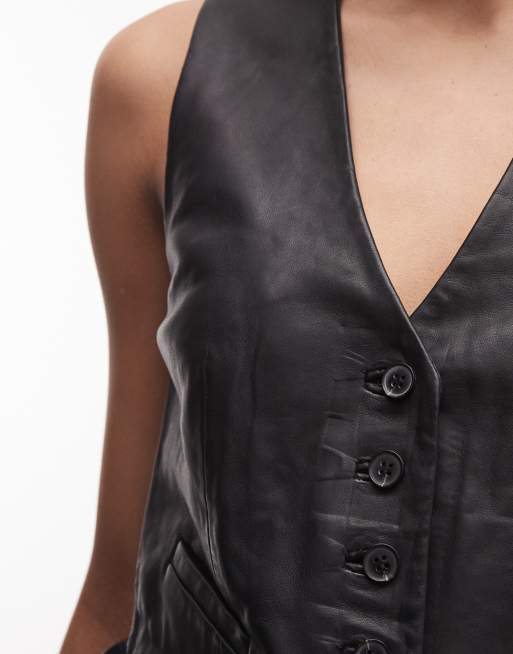 AllSaints – Arla Lea – Svart kostymväst i lammläder, del av set, 2 av 4