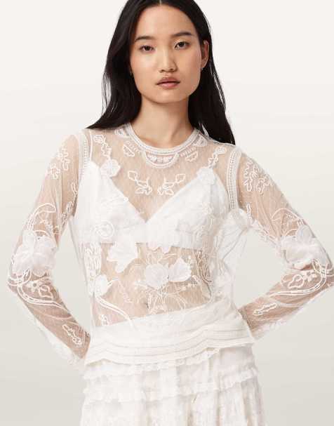AllSaints – Arlea – Oberteil in Vintage-Weiß mit Stickerei - view 1