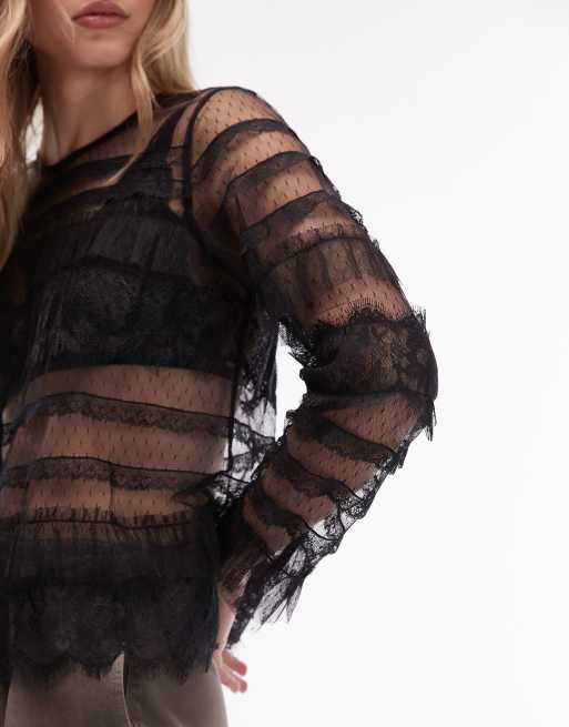 Allsaints Arlea tulle top in black , 3 of 4