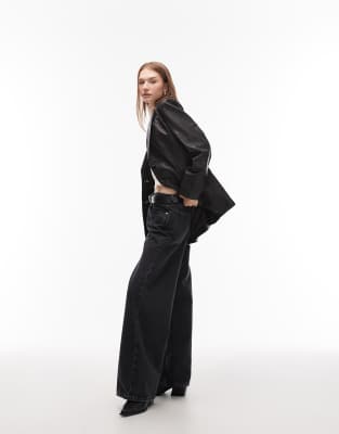 Allsaints Arna Leather Blazer In Black