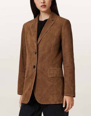 AllSaints - Arna - Wildleder-Blazer in Zuckerbraun-Brown